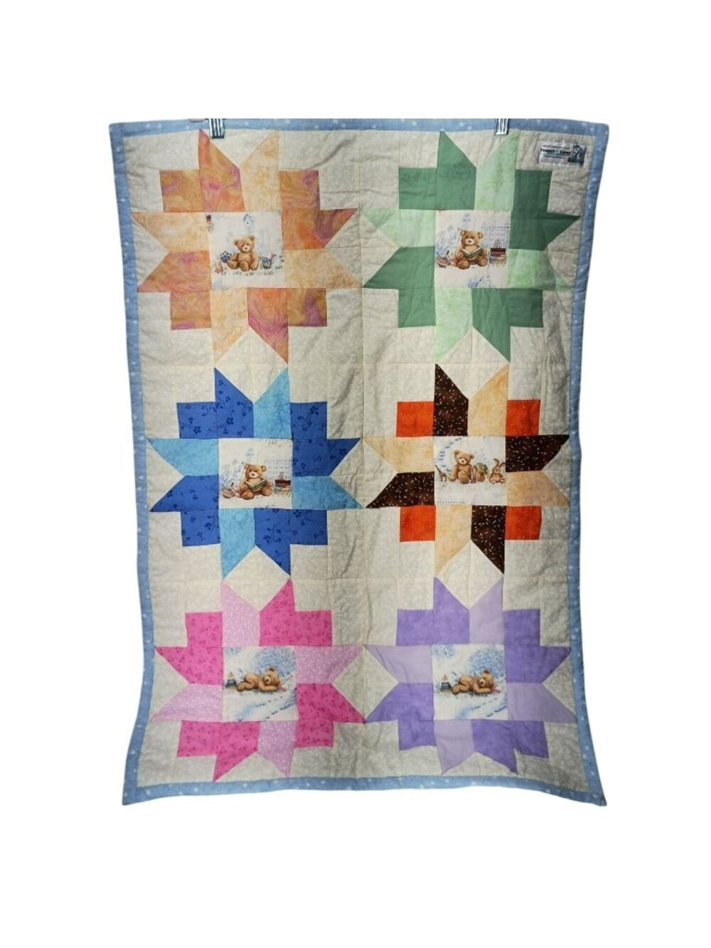 Handmade Teddy Bear Patchwork Baby Quilt 32x42 Inches By Project Linus Multicolo